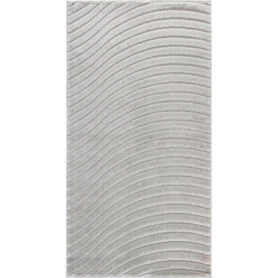 AYUMI In- & Outdoor 3D High & Low Pile Textured Grey Area Rug 80 x 150 cm