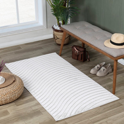 AYUMI In- & Outdoor 3D High & Low Pile Textured White Area Rug 80 x 150 cm