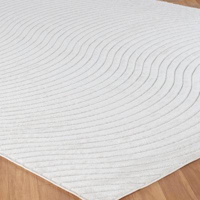 AYUMI In- & Outdoor 3D High & Low Pile Textured White Area Rug 80 x 150 cm