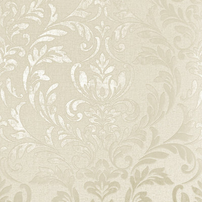 AZARA DAMASK NATURAL/ GOLD METALLIC LUXURY TEXTURED WALLPAPER FD43990