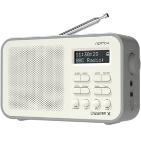 Azatom Desire X DAB / DAB+ Radio Mains & battery, Bluetooth, Alarms, Fast Presets (Grey)