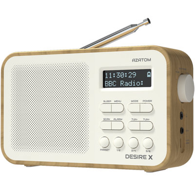 Azatom Desire X DAB / DAB+ Radio Mains & battery, Bluetooth, Alarms, Fast Presets (Oak)