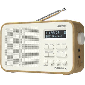 Azatom Desire X DAB / DAB+ Radio Mains & battery, Bluetooth, Alarms, Fast Presets (Oak)
