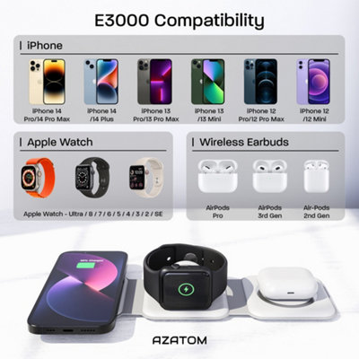 AZATOM E3000 Wireless Charger, Portable Travel 3 in 1 Charging for iPhone, Apple Watch and Airpods