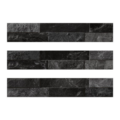 Azion Black Split Faced Stone Effect Indoor & Outdoor Porcelain Tile - Pack of 24, 0.85m² - (L)442x(W)80