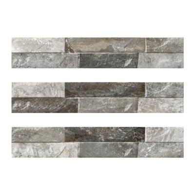 Azion Grey Split Faced Stone Effect Indoor & Outdoor Porcelain Tile Pack of 24 Tiles 0.85m² (L)442mm (W)80mm