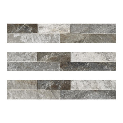 Azion Grey Split Faced Stone Effect Indoor & Outdoor Porcelain Tile Pack of 24 Tiles 0.85m² (L)442mm (W)80mm