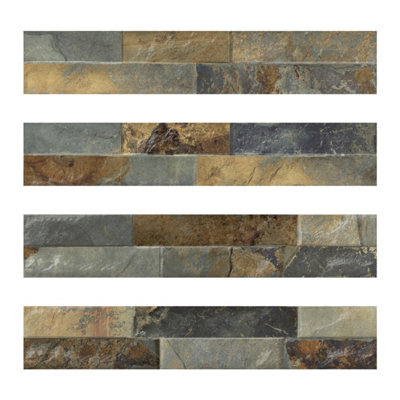 Azion Rustic Split Faced Stone Effect Indoor & Outdoor Porcelain Tile - Pack of 24, 0.85m² - (L)442x(W)80