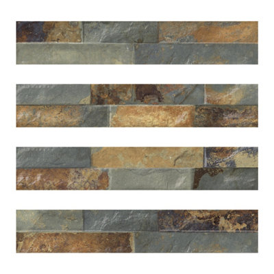 Azion Rustic Split Faced Stone Effect Indoor & Outdoor Porcelain Tile - Pack of 24, 0.85m² - (L)442x(W)80