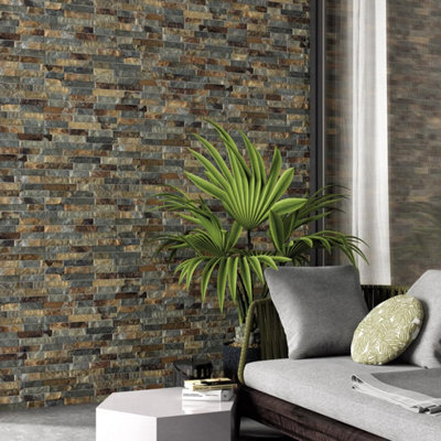 Azion Rustic Split Faced Stone Effect Indoor & Outdoor Porcelain Tile Pack of 24 Tiles 0.85m² (L)442mm (W)80mm
