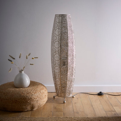 Aziza Floor Lamp - Moroccan style Satin Nickel Finish with a Stunning Bulb Included