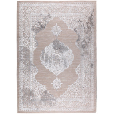 AZRA Vintage Traditional Oriental Boho Beige/White Area Rug 160 x 220 cm