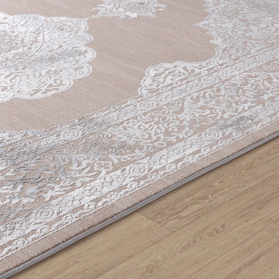 AZRA Vintage Traditional Oriental Boho Beige/White Area Rug 160 x 220 cm