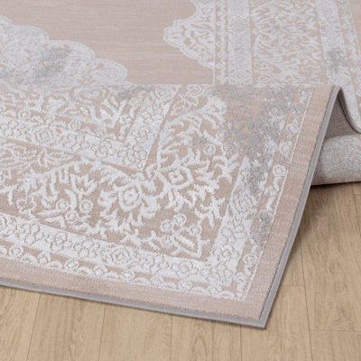 AZRA Vintage Traditional Oriental Boho Beige/White Area Rug 160 x 220 cm