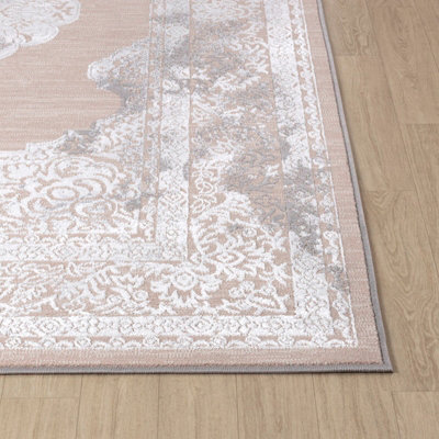 AZRA Vintage Traditional Oriental Boho Beige/White Area Rug 160 x 220 cm