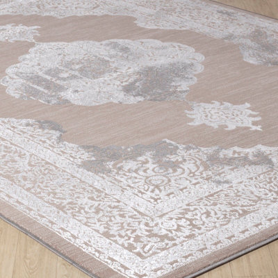 AZRA Vintage Traditional Oriental Boho Beige/White Area Rug 160 x 220 cm