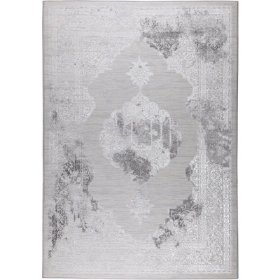AZRA Vintage Traditional Oriental Boho White/Grey Area Rug 120 x 170 cm