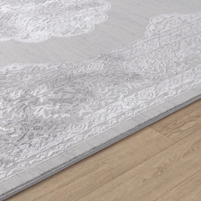 AZRA Vintage Traditional Oriental Boho White/Grey Area Rug 120 x 170 cm