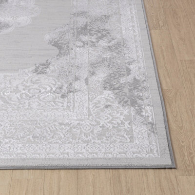 AZRA Vintage Traditional Oriental Boho White/Grey Area Rug 120 x 170 cm