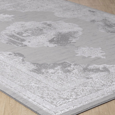 AZRA Vintage Traditional Oriental Boho White/Grey Area Rug 120 x 170 cm
