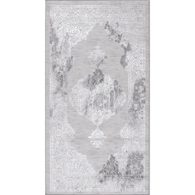 AZRA Vintage Traditional Oriental Boho White/Grey Area Rug 80 x 150 cm