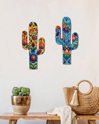 Aztec Cactus Wall Decor Set of 2 Western Wooden Home Decor Farmhouse Rome  Decor Mexican Wall