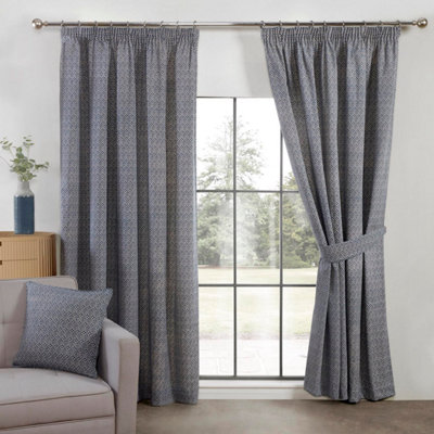 Aztec Navy 3" Pencil Pleat Curtains