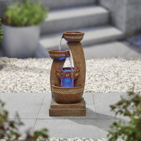 Azure Columns Water Feature inc. LEDs - Polyresin - L25.5 x W.25.5 x H55 cm - Brown