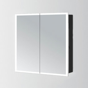 Azure LED Illuminated Black Double Mirrored Wall Cabinet (H)700mm (W)650mm