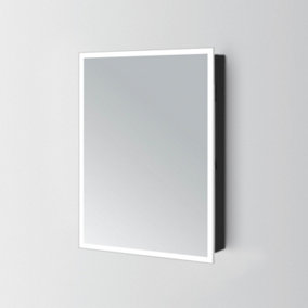 Azure LED Illuminated Black Single Mirrored Wall Cabinet (H)700mm (W)500mm