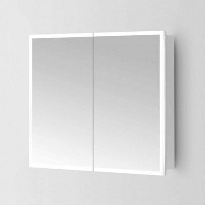 Azure LED Illuminated Silver Double Mirrored Wall Cabinet (H)700mm (W)650mm