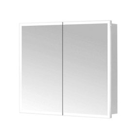 Azure LED Illuminated Silver Double Mirrored Wall Cabinet (H)700mm (W)800mm