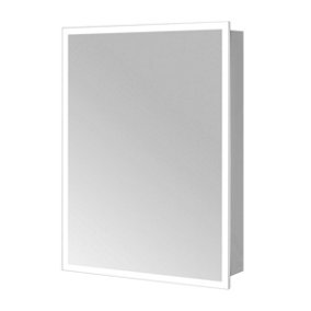 Azure LED Illuminated Silver Single Mirrored Wall Cabinet (H)700mm (W)500mm