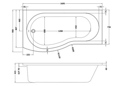 B Bath Suite - 1700mm Left Hand Tub, Front Panel and Screen with Towel Rail