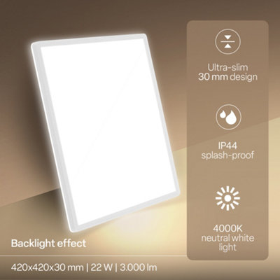 B.K.Licht Mains-powered LED White Backlight Effect Ultra Slim Panel 42x42cm