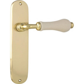 B&M Heritage Polished Brass Lever Latch With Ivory Porcelain Door Handle 200X45