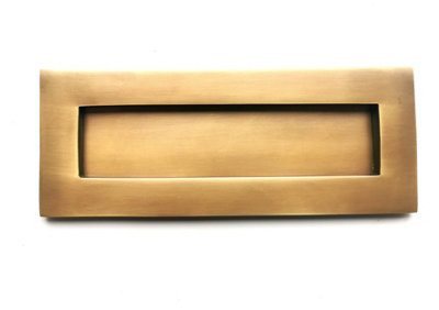 B&M - Solid Brass Victorian Letterbox Finished in Antique Satin Brass Letter Plate (10''x3'') High quality Excellent Finish