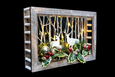 B/O LED Wooden Reindeer Scene - Rectangle Shape - W38xD6.5xH25cm