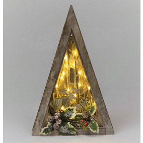 B/O LED Wooden Reindeer Scene - Triangle Shape -W24.5xD5.5xH39cm
