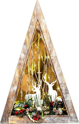 B/O LED Wooden Reindeer Scene - Triangle Shape - W36xD6.5xH57cm