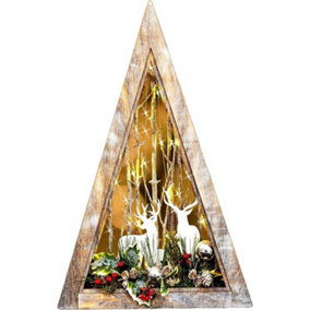 B/O LED Wooden Reindeer Scene - Triangle Shape - W36xD6.5xH57cm