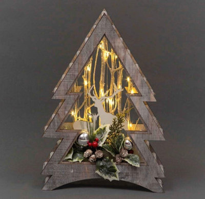 B/O LED Wooden Reindeer Scene - Xmas Tree Shape - W26xD6.5xH38cm Price Comparisons | Compare The Build