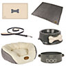 B&Q COLOURWAYS Medium Cosy Dog Bed, Collar & Lead Set, Feeding Mat, Bowl, Blanket and Feeding Bowl Tin