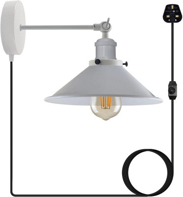 B&Q Industrial White Wall Light Plug-in LED Wall light