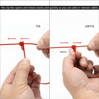 B&Q Red Cable Ties (L) 450mm Nylon Zip Wraps Releasable Heavy Duty ...