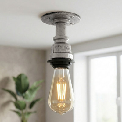 B&Q Retro Loft Ceiling Light with E27 Fitting Brushed Silver Finish for ...