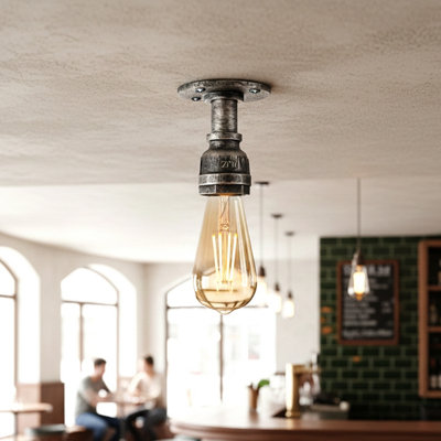 B&Q Retro Loft Ceiling Light with E27 Fitting Brushed Silver Finish for ...