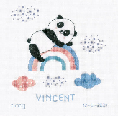 B/REC PANDA/RAINBOW - Counted Cross Stitch Kit: Birth Record: Panda on Rainbow - Vervaco