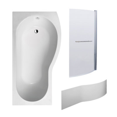 B Shape Bathtub, Front Panel and Bath Screen with Rail - Chrome Profile