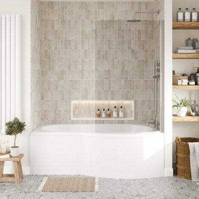 B Shape Bathtub, Front Panel and Bath Screen with Rail - Chrome Profile
